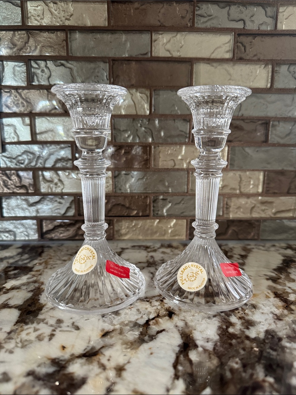 Lenox Full Lead Crystal Candlestick Pair